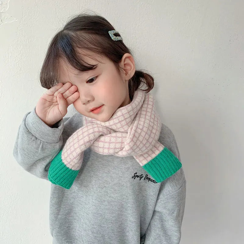 Kids Plaid Knit Winter Scarf