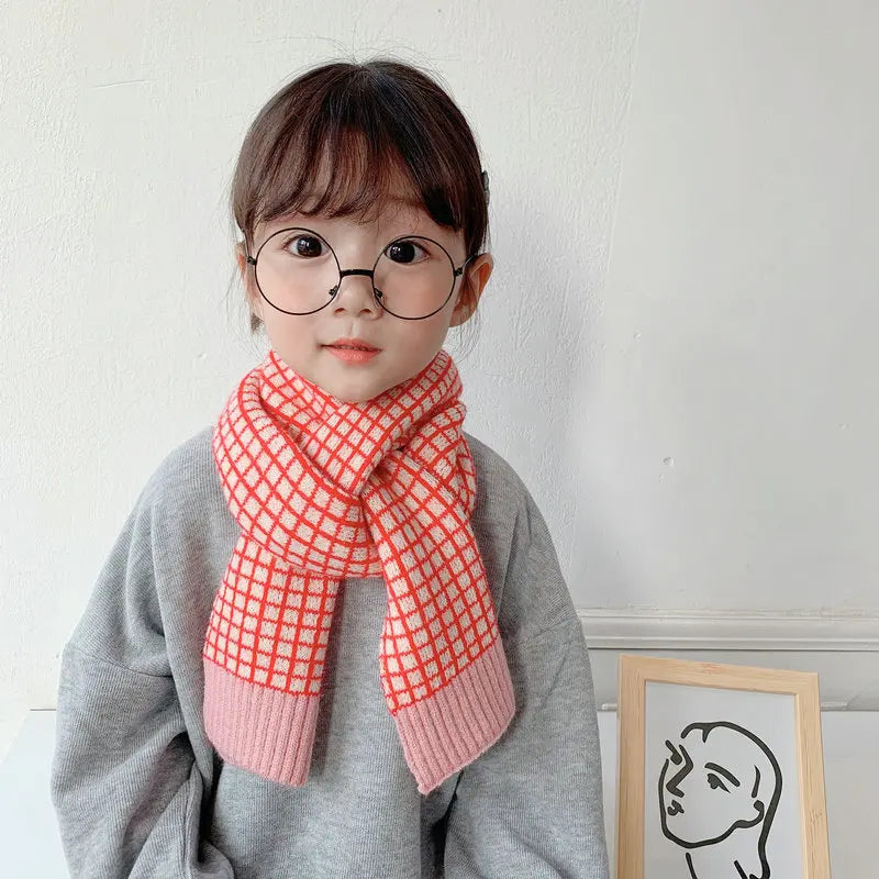 Kids Plaid Knit Winter Scarf