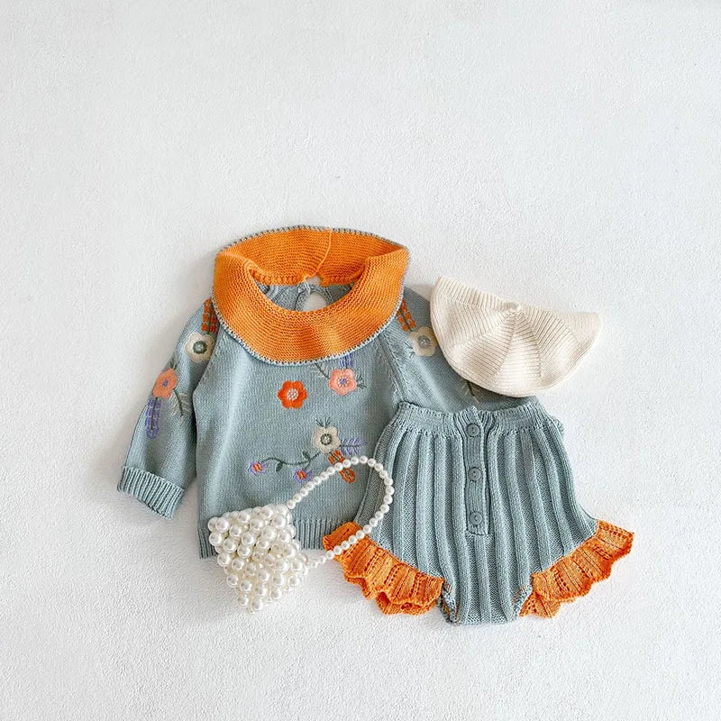 Two-Piece Set Kids Knit Sweater and Bloomer