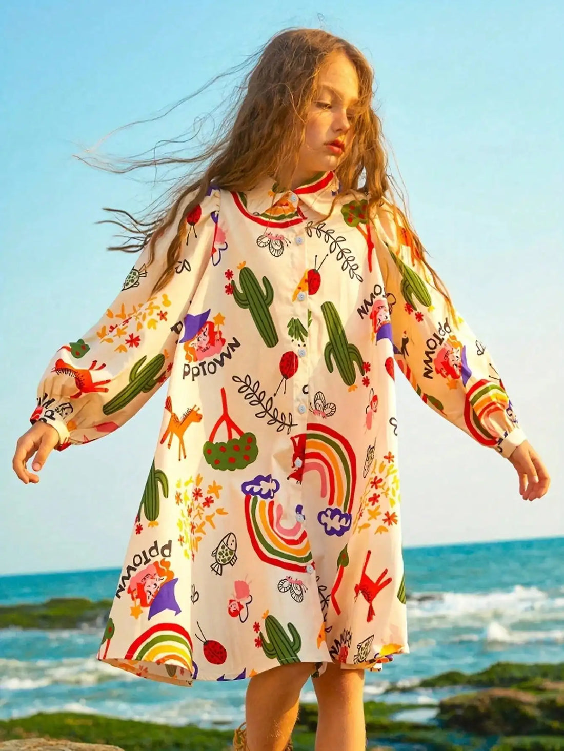 Cartoon Pattern Long Sleeve Dress