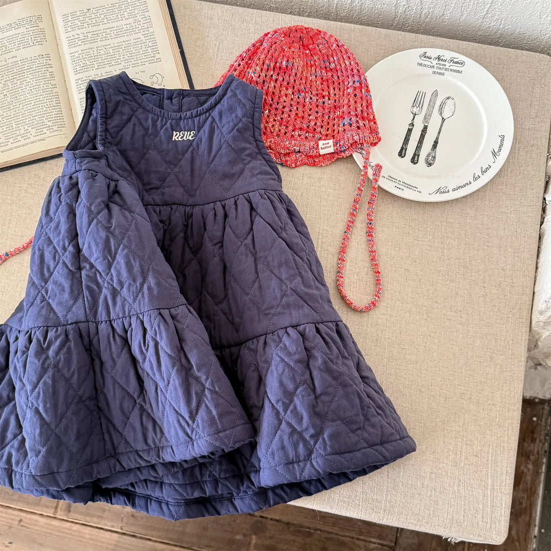 Kids Padded Embroidery Vest Dress