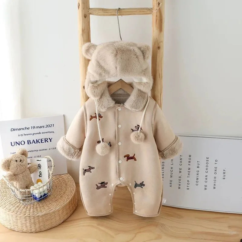 Two-Piece Set Kids Fleece Jumpsuit and Hat