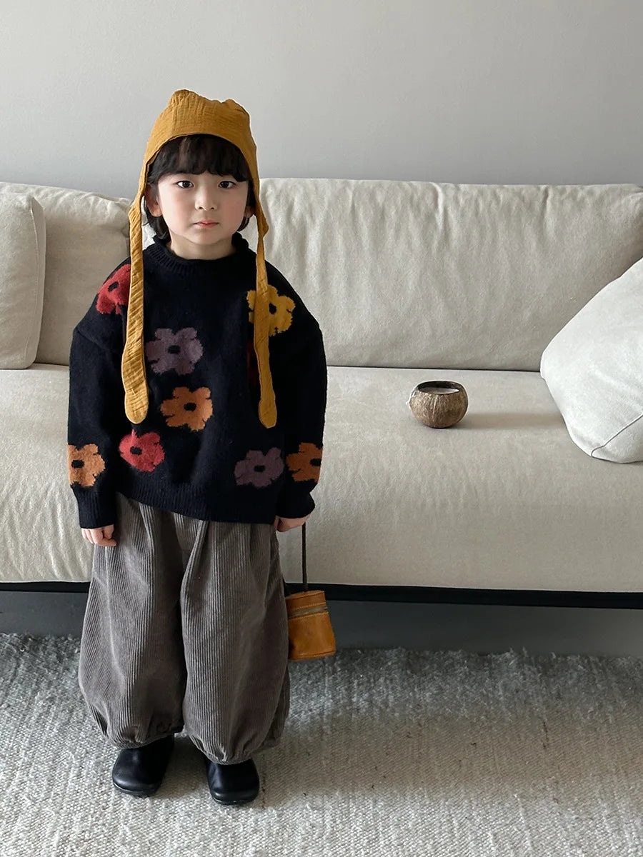 Kids Floral Knit Pullover Sweater