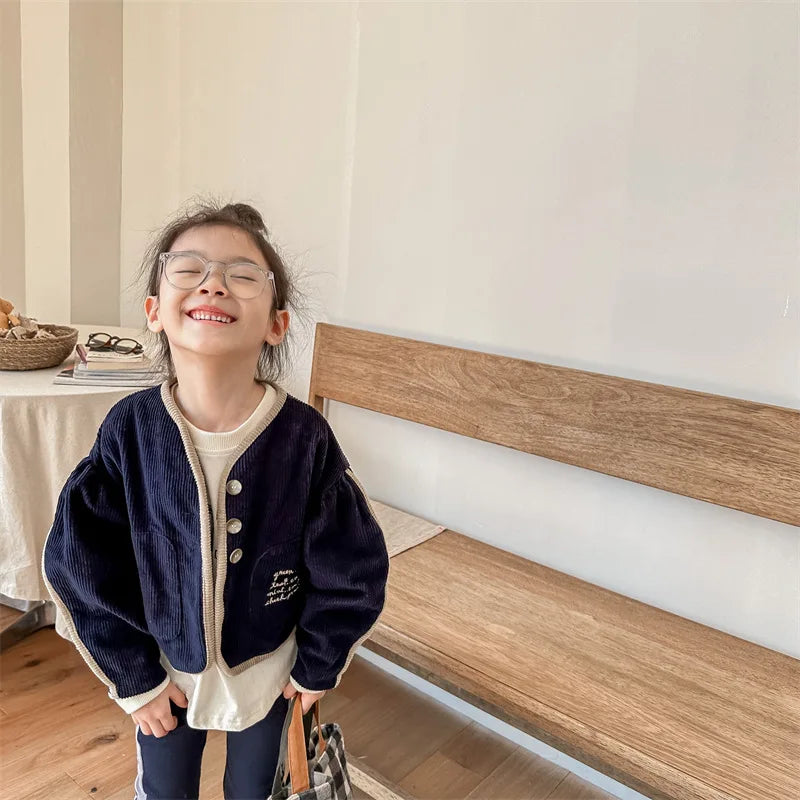 Kids Corduroy Puff Sleeve Jacket