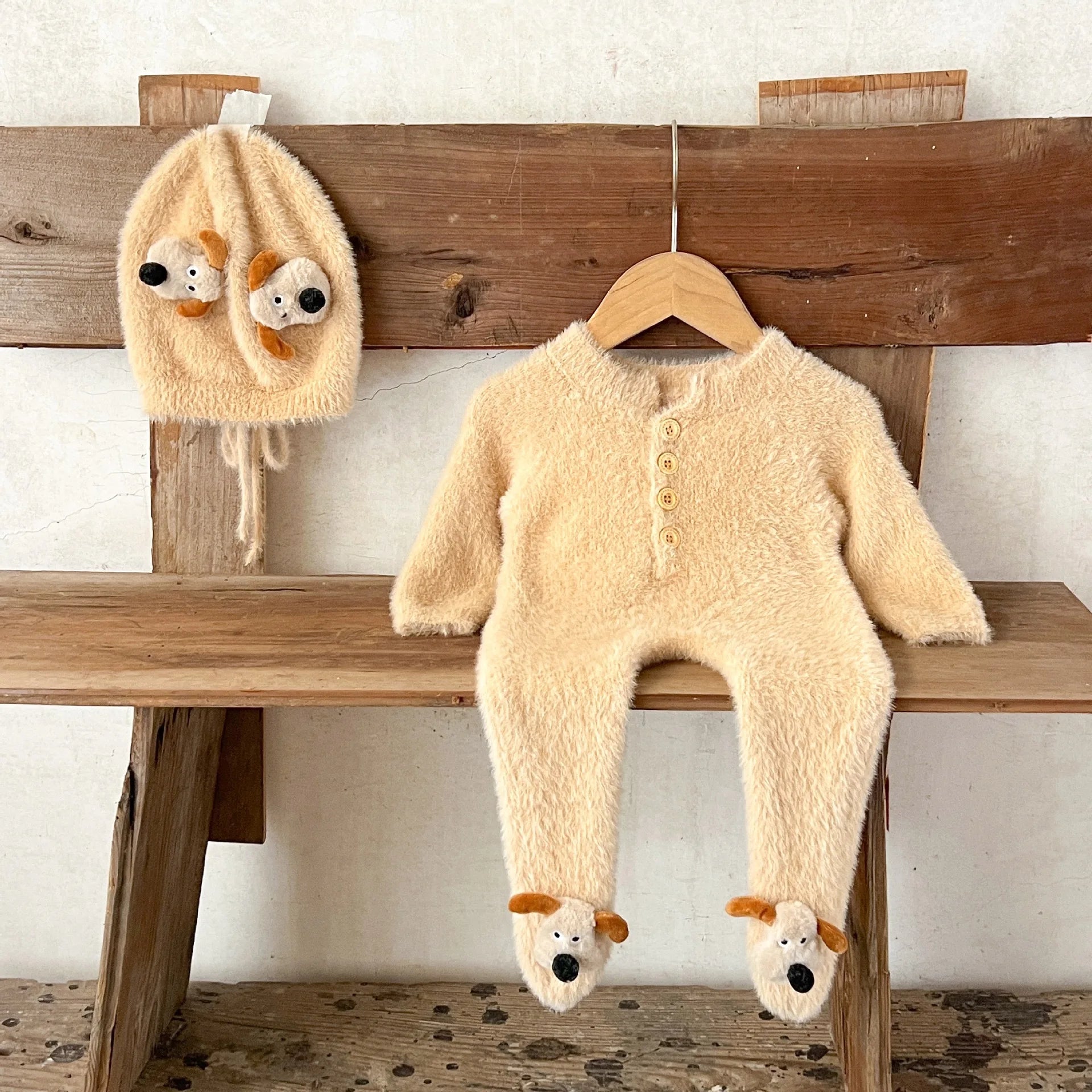 Two-Piece Set Plush Romper and Hat