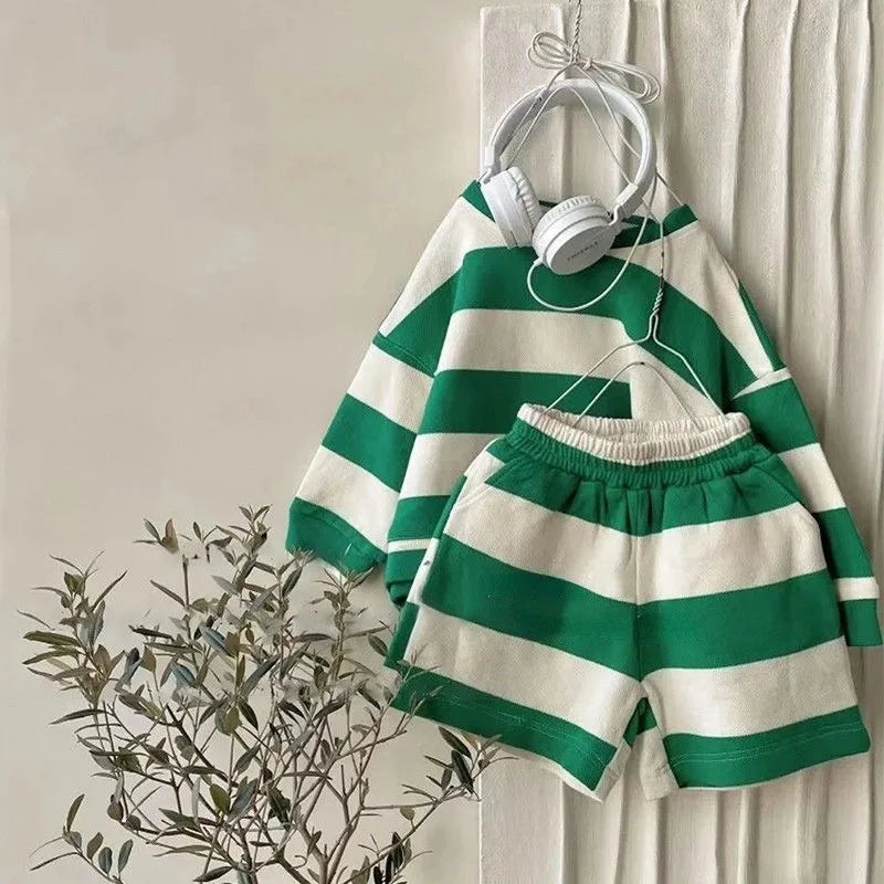 Two-Piece Set Kids Striped Hoodie and Shorts