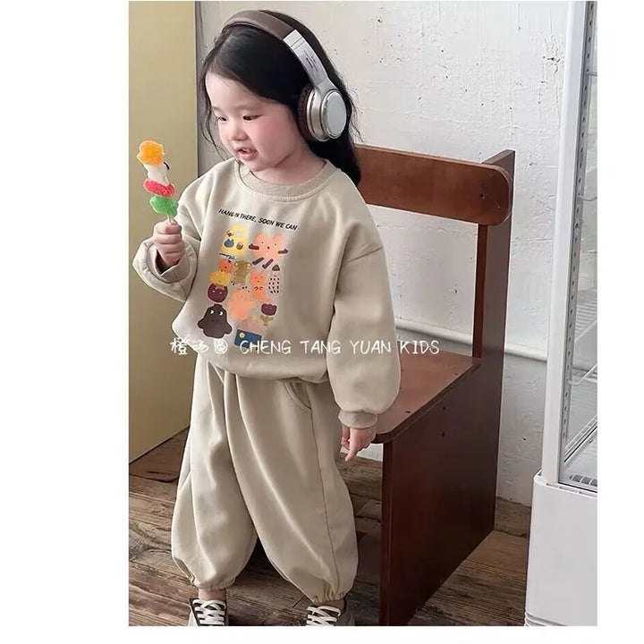 Two-Piece Set Kids Print Sweater and Sweatpants