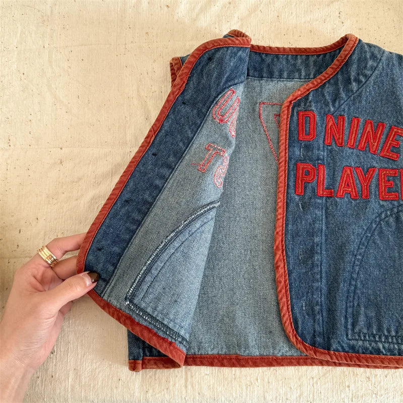 Cloud Nine Embroidery Denim Vest