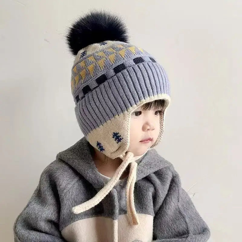 Kids Pom Pom Earflap Winter Hat