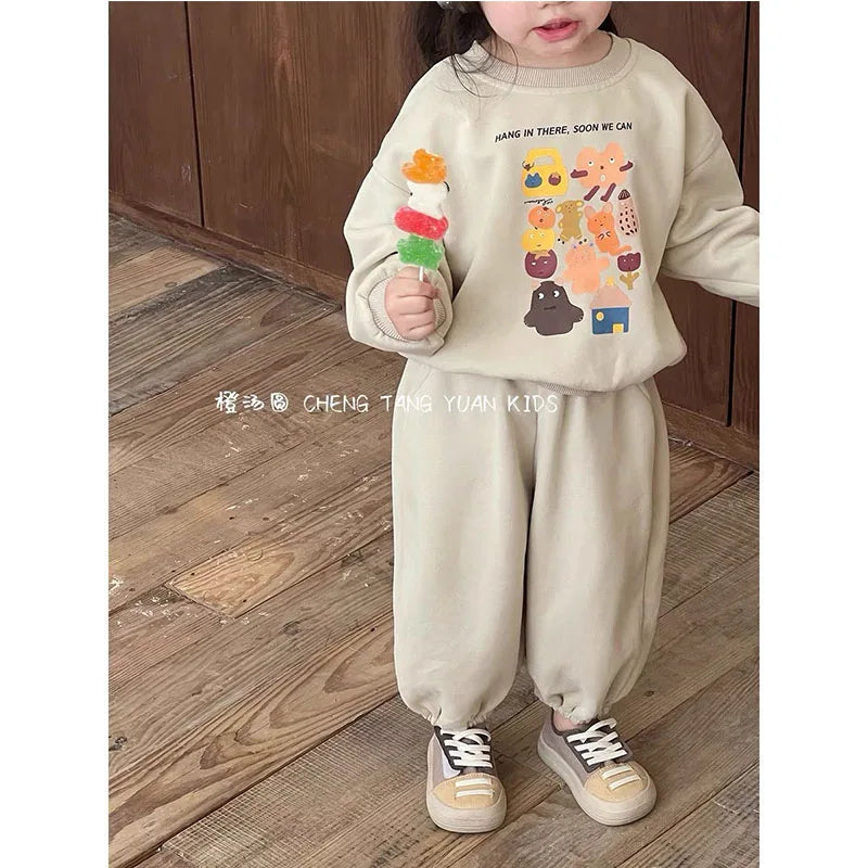 Two-Piece Set Kids Print Sweater and Sweatpants