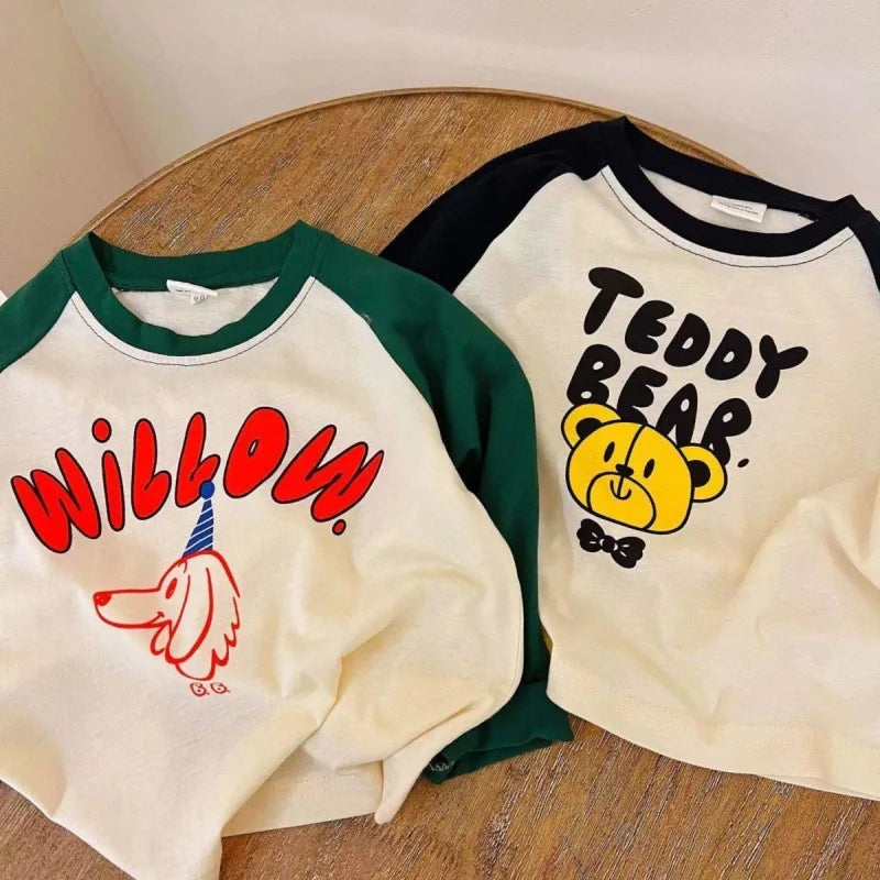 Kids Cartoon Patchwork Long Sleeve Tee