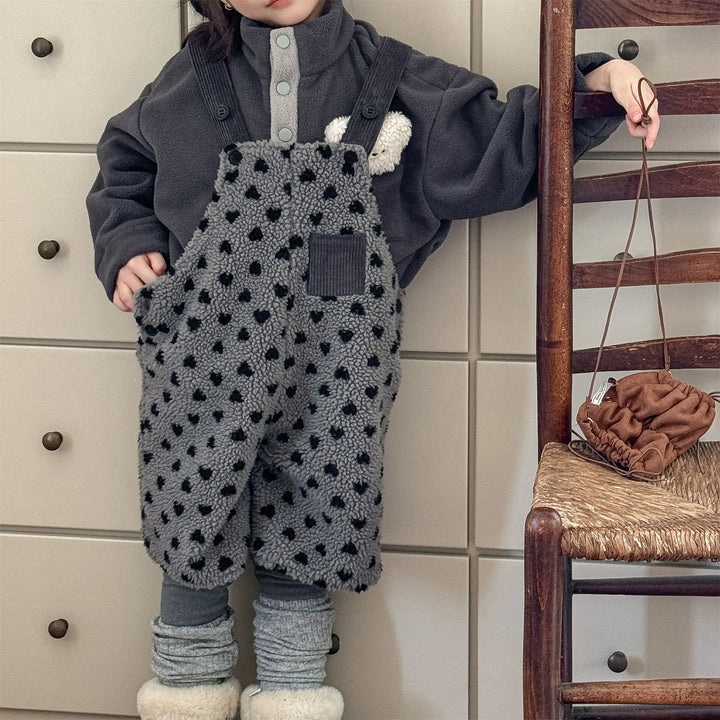 Kids Printed Fleece Suspender Pants