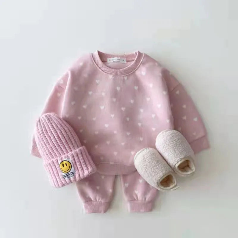 Two-Piece Set Kids Heart Sweatshirt and Pants