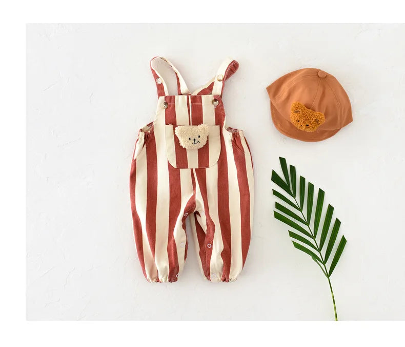Cartoon Bear Stripe Baby Jumpsuit