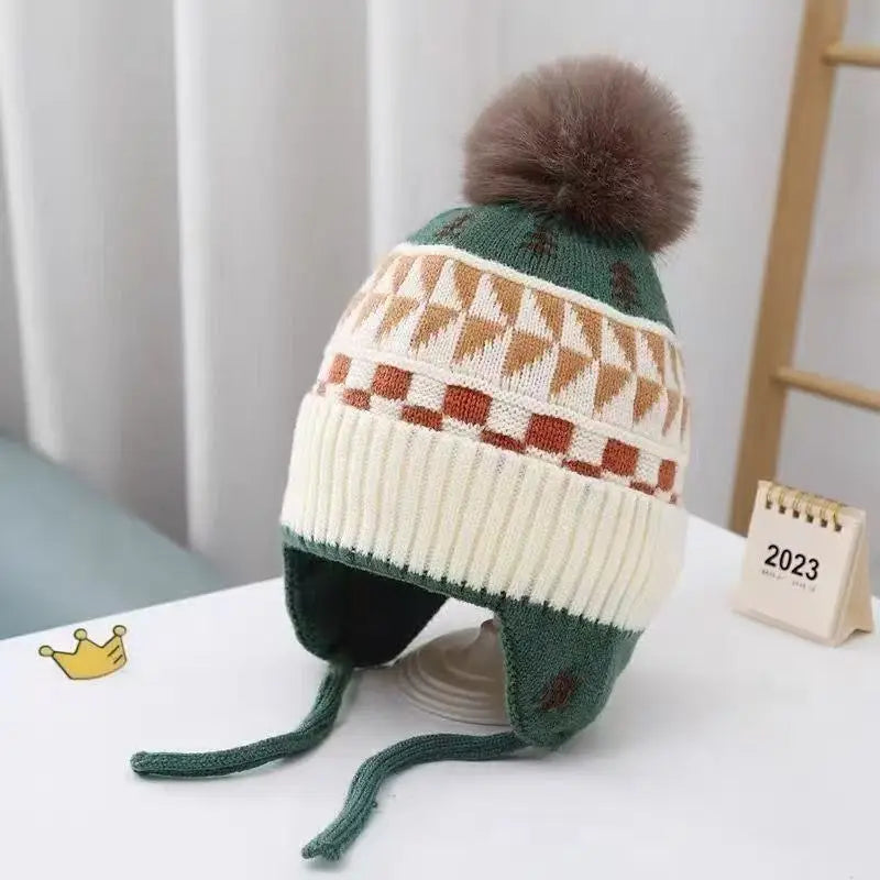 Kids Pom Pom Earflap Winter Hat