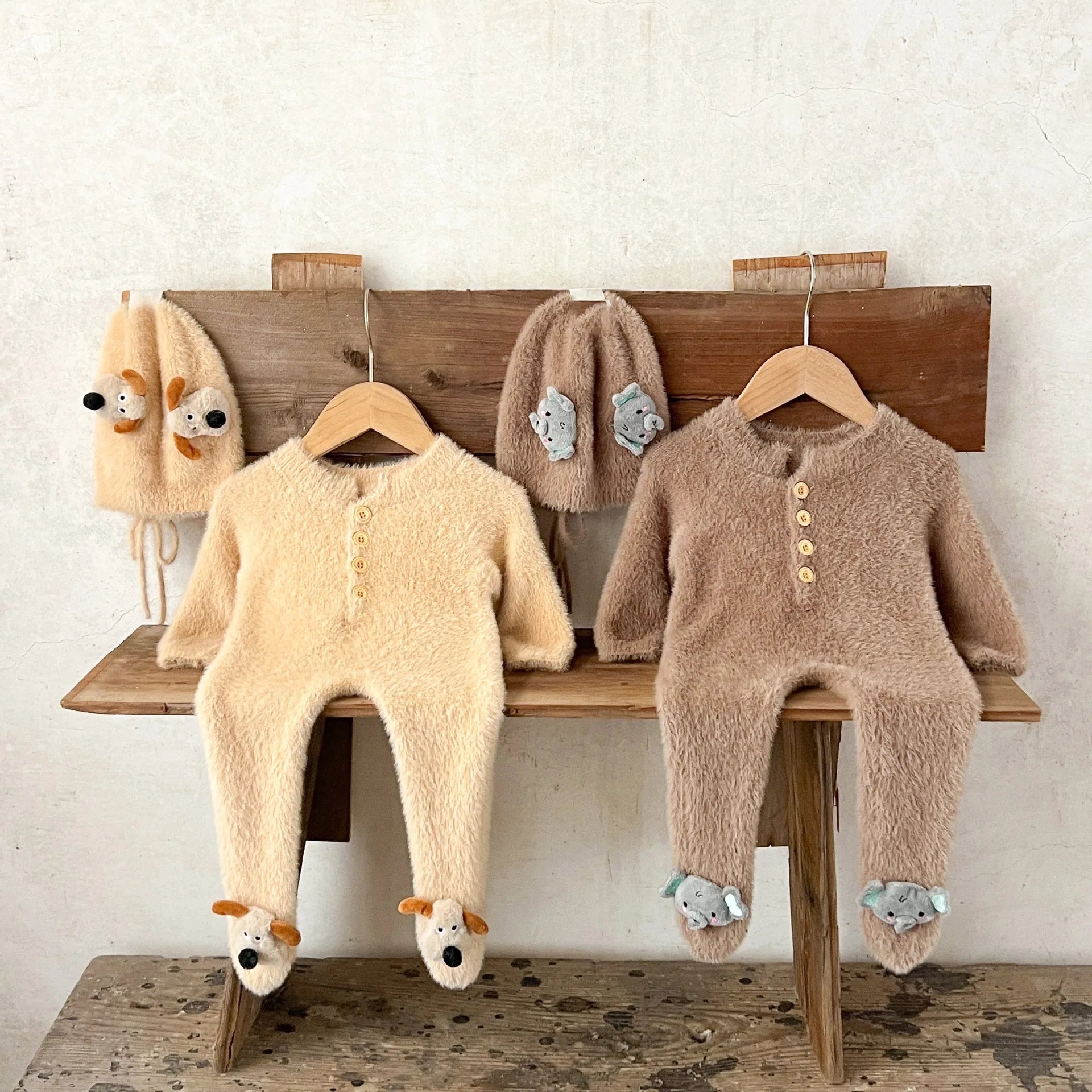 Two-Piece Set Plush Romper and Hat