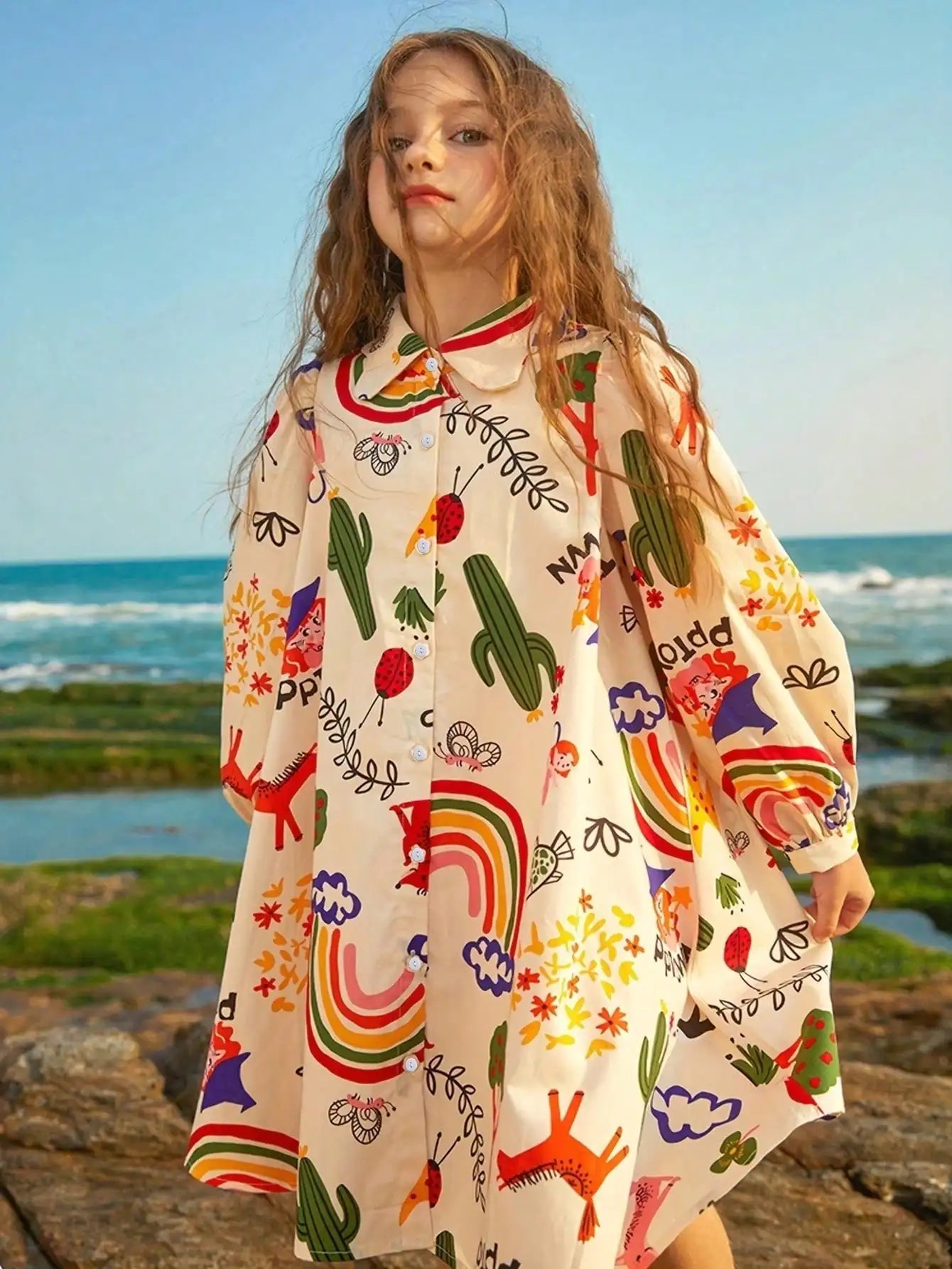 Cartoon Pattern Long Sleeve Dress