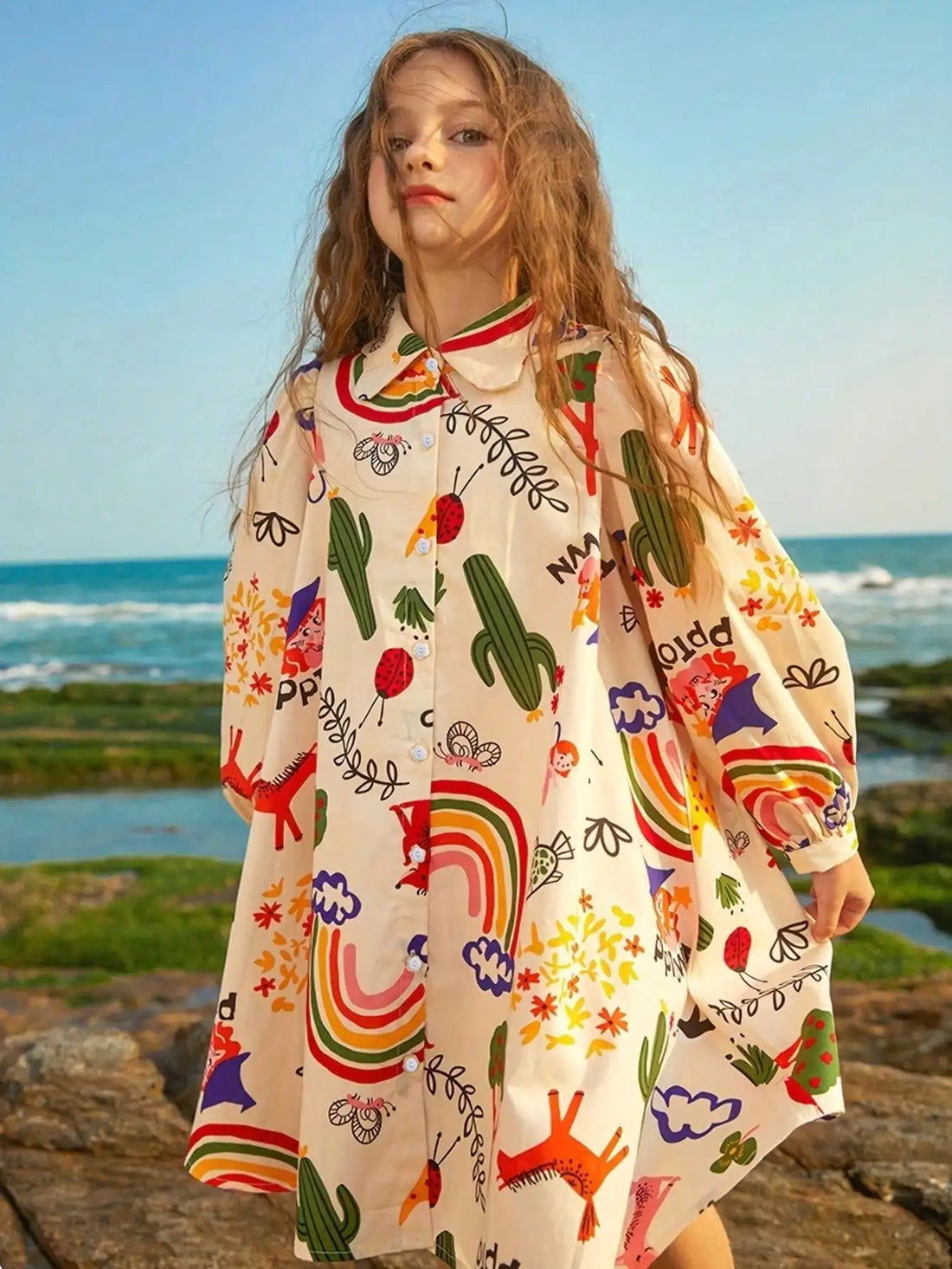 Cartoon Pattern Long Sleeve Dress