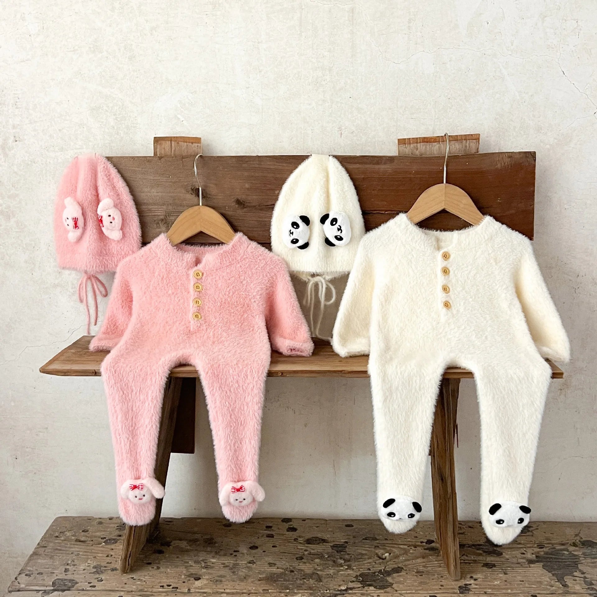 Two-Piece Set Plush Romper and Hat