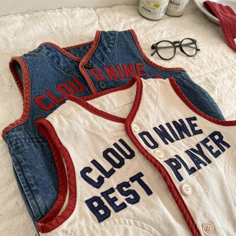 Cloud Nine Embroidery Denim Vest
