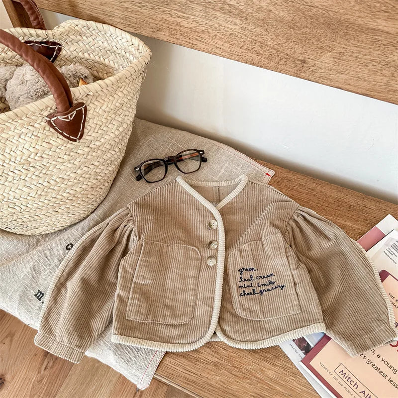 Kids Corduroy Puff Sleeve Jacket