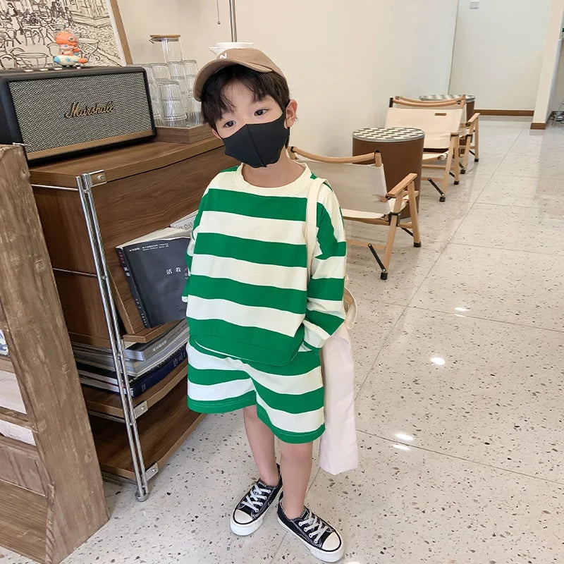 Two-Piece Set Kids Striped Hoodie and Shorts