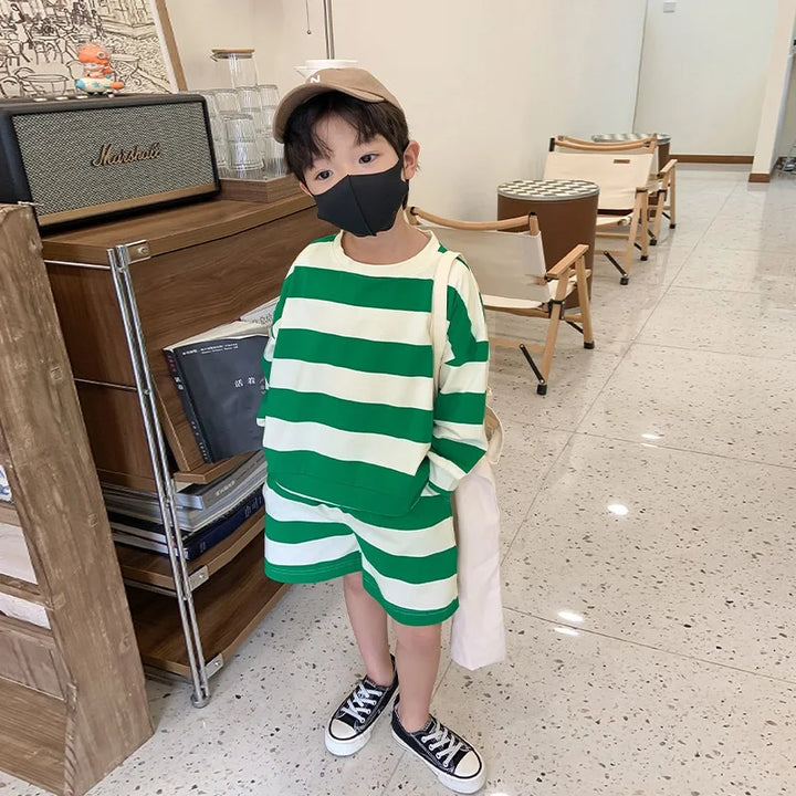 Two-Piece Set Kids Striped Hoodie and Shorts