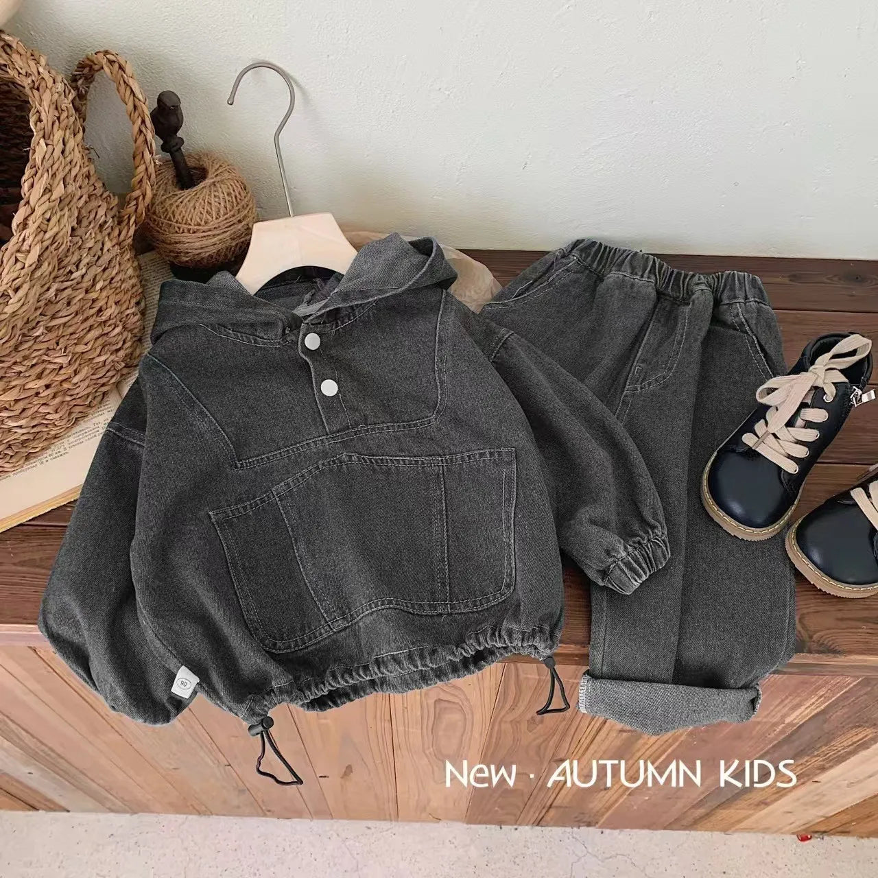 Kids Cotton Denim Hooded Suit