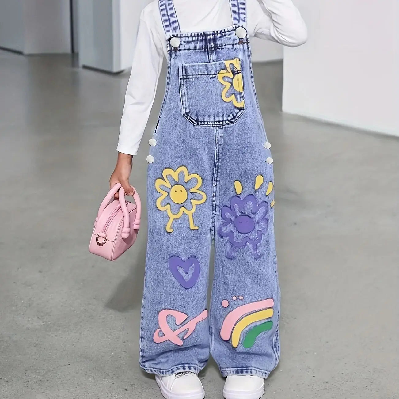 Kids Sunflower Print Denim Pants