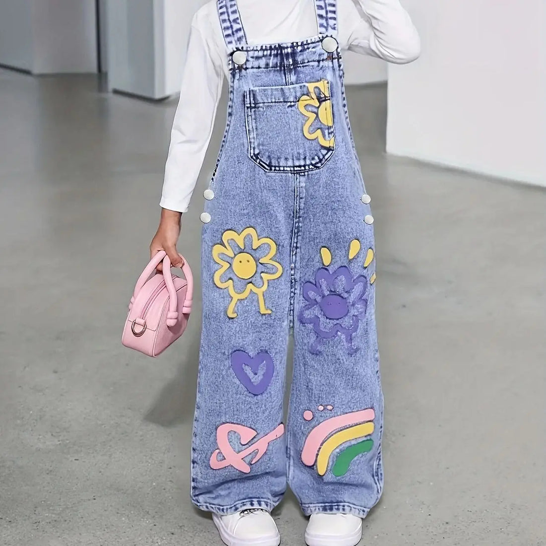 Kids Sunflower Print Denim Pants