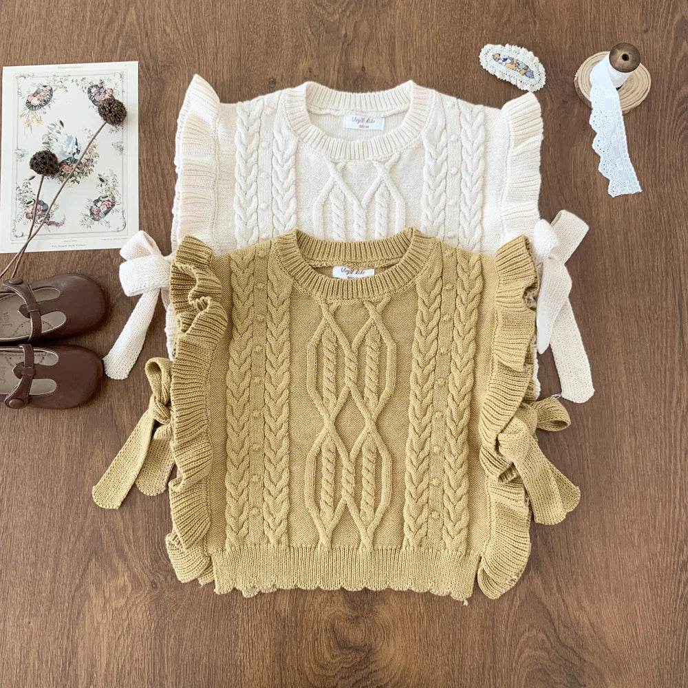 Kids Knit Ruffle Bow Vest