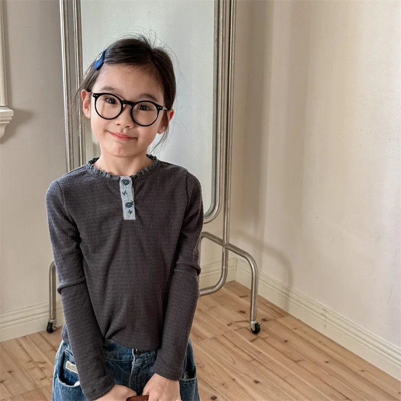 Kids Ruched Collar Long Sleeve Top