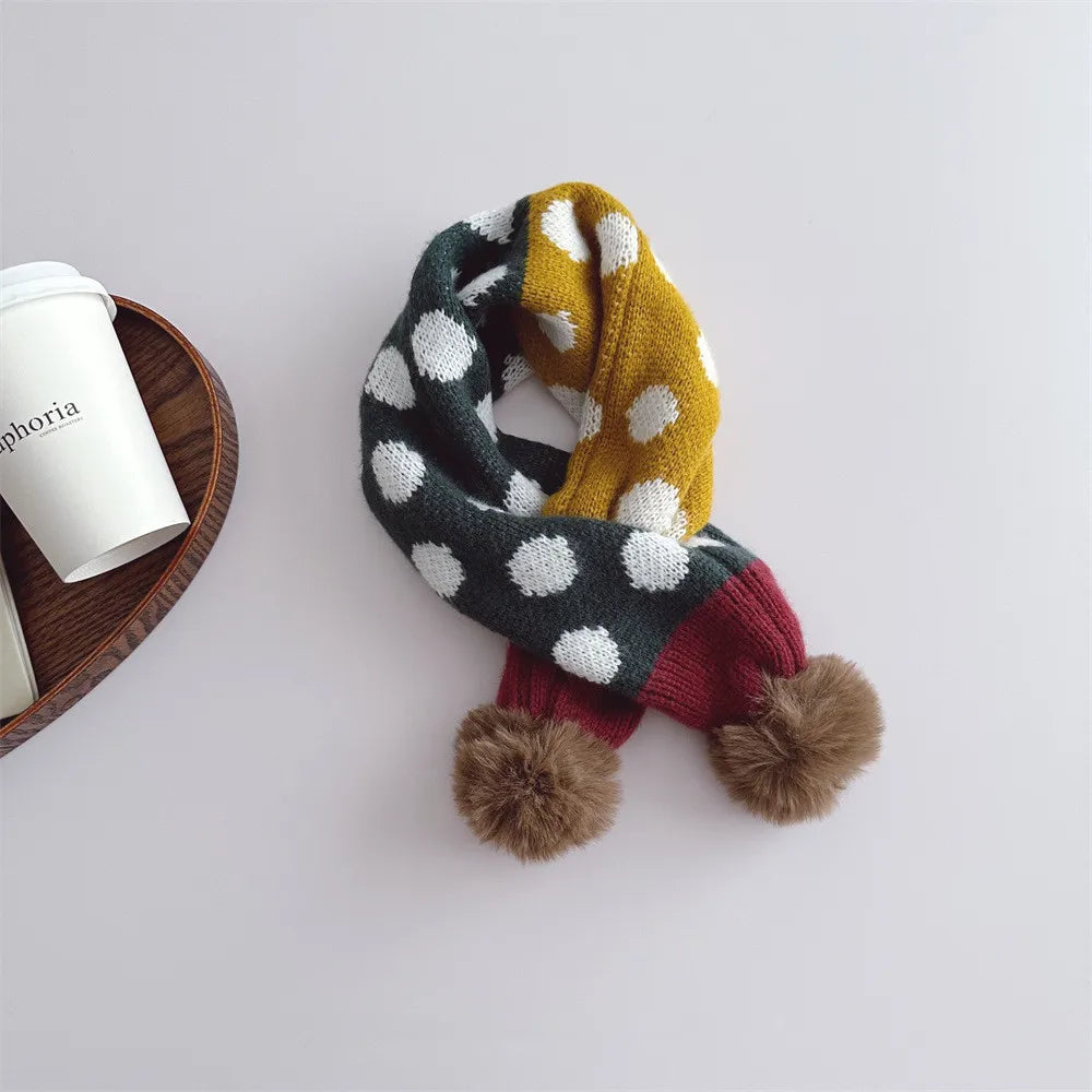 Kids Plaid Knit Scarf with Pompom