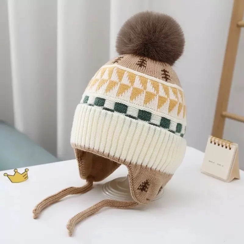 Kids Pom Pom Earflap Winter Hat
