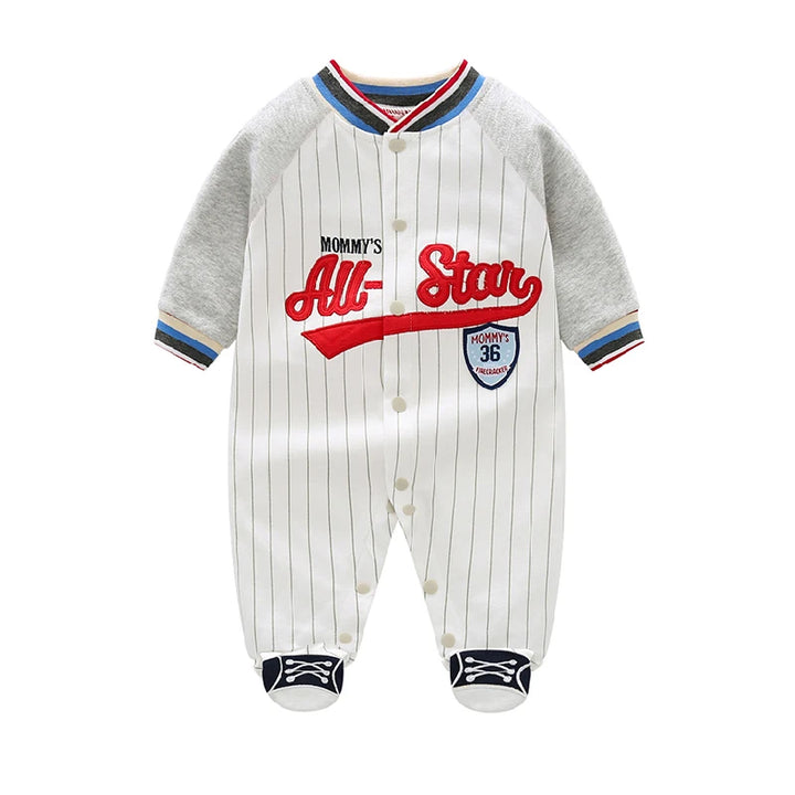 Striped Baseball Baby Romper