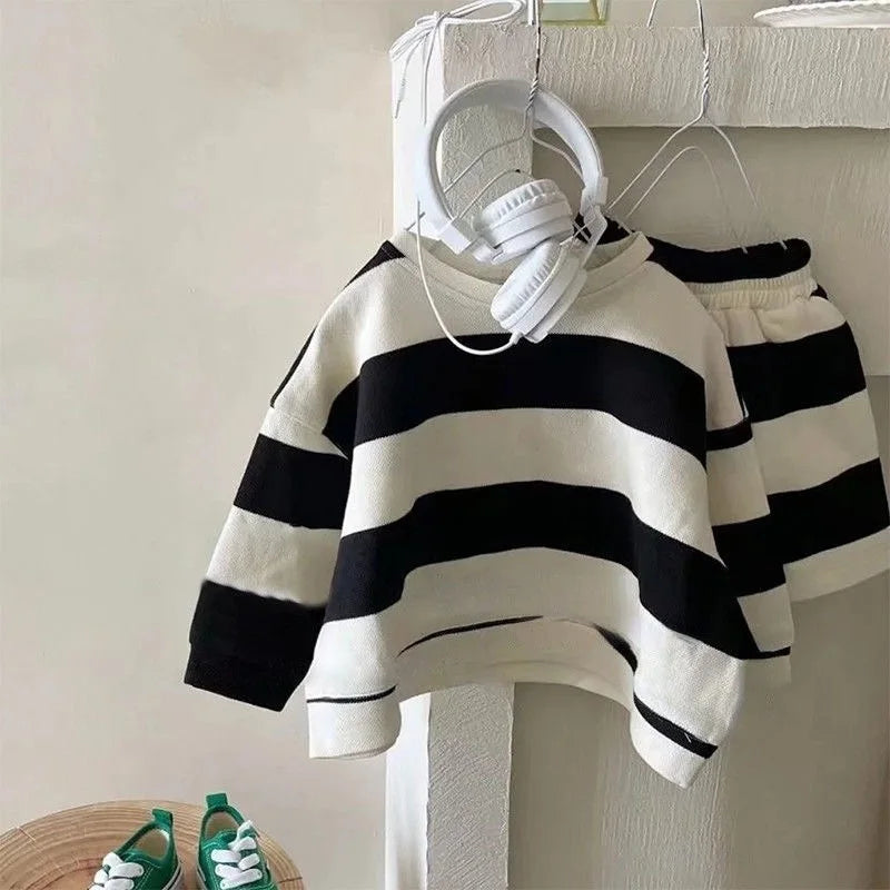 Two-Piece Set Kids Striped Hoodie and Shorts