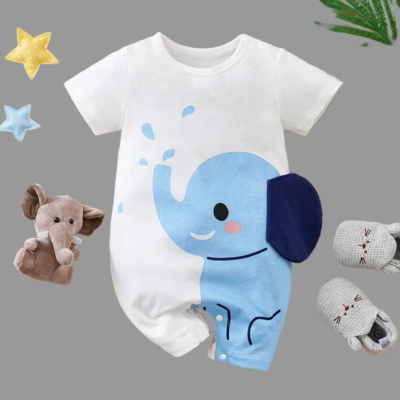 Cotton Elephant Print Baby Romper