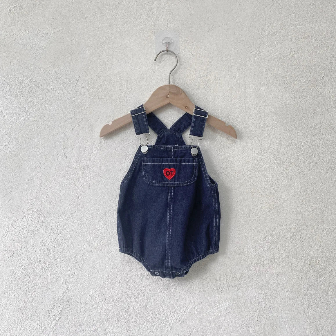 Kids Denim Strap Heart Romper