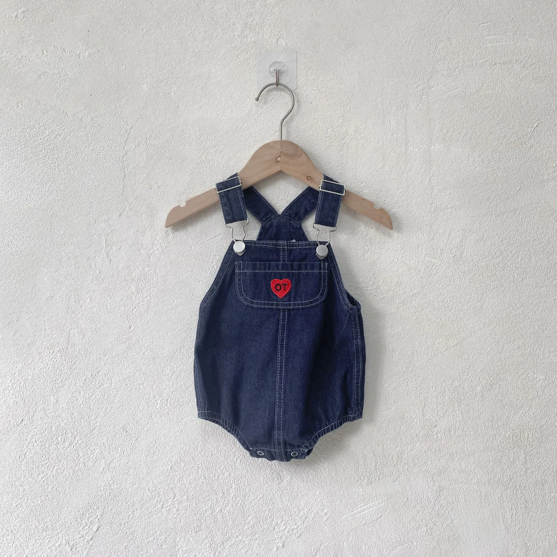 Kids Denim Strap Heart Romper