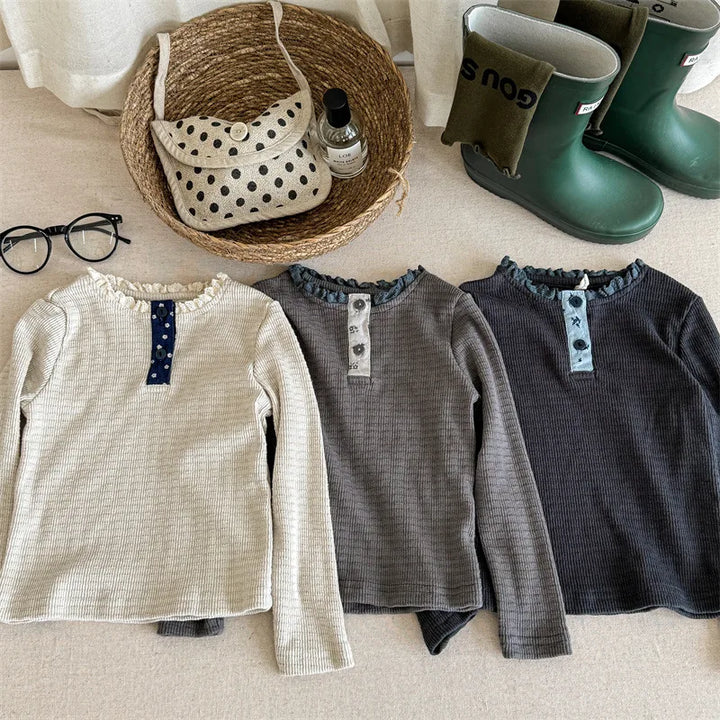 Kids Ruched Collar Long Sleeve Top