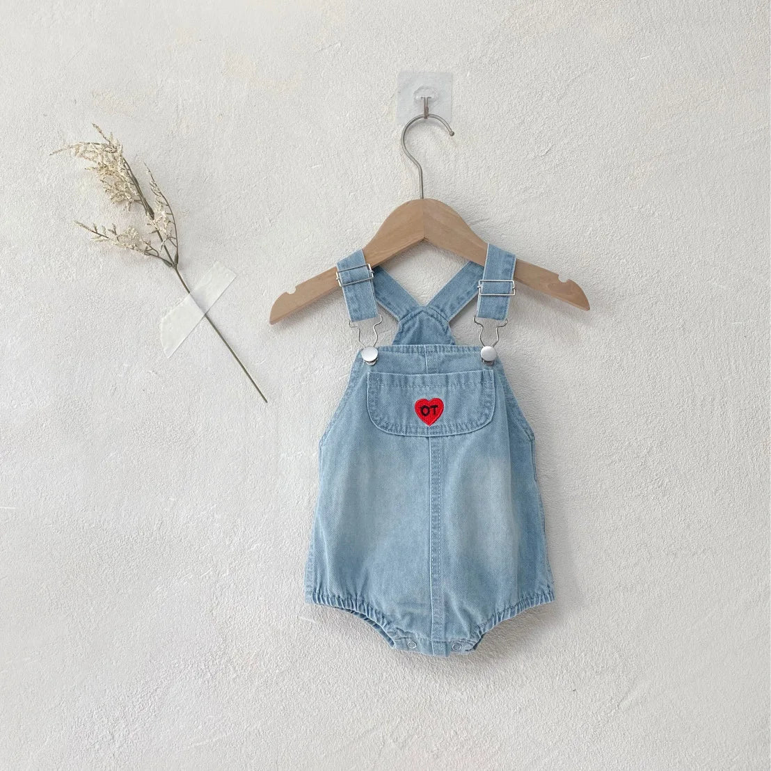 Kids Denim Strap Heart Romper