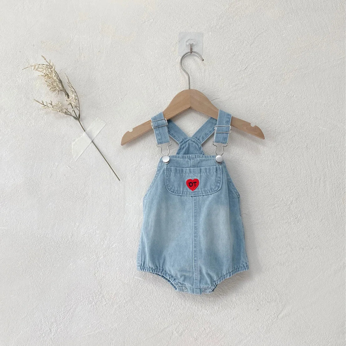 Kids Denim Strap Heart Romper