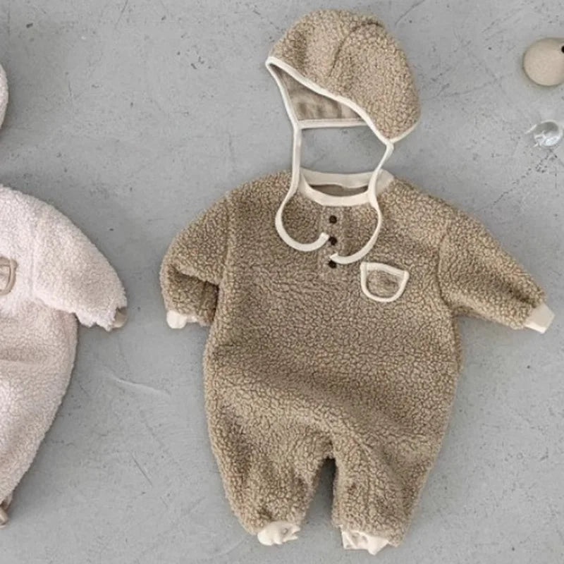 Two-Piece Set Kids Berber Fleece Romper and Hat