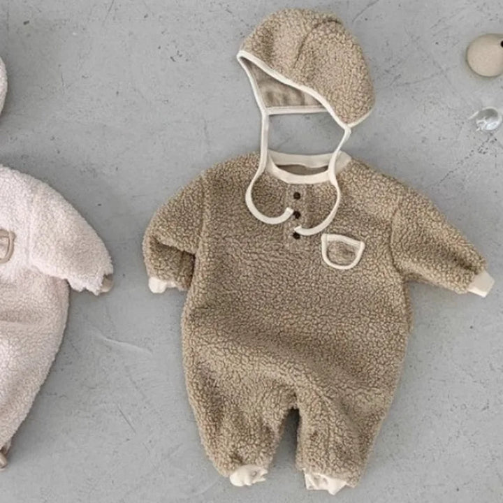 Two-Piece Set Kids Berber Fleece Romper and Hat