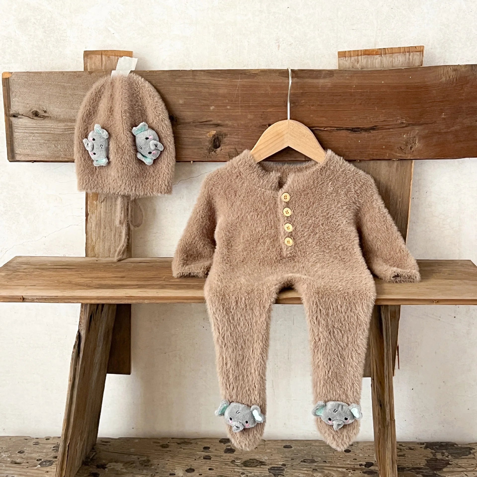 Two-Piece Set Plush Romper and Hat