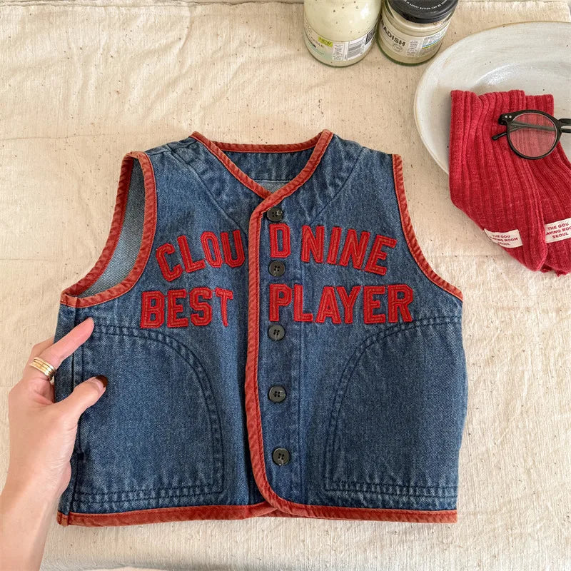 Cloud Nine Embroidery Denim Vest