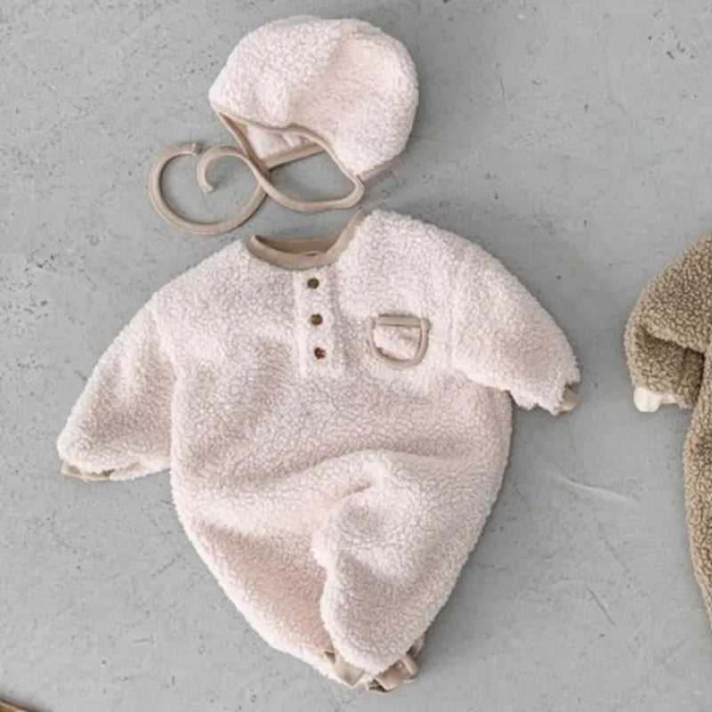 Two-Piece Set Kids Berber Fleece Romper and Hat