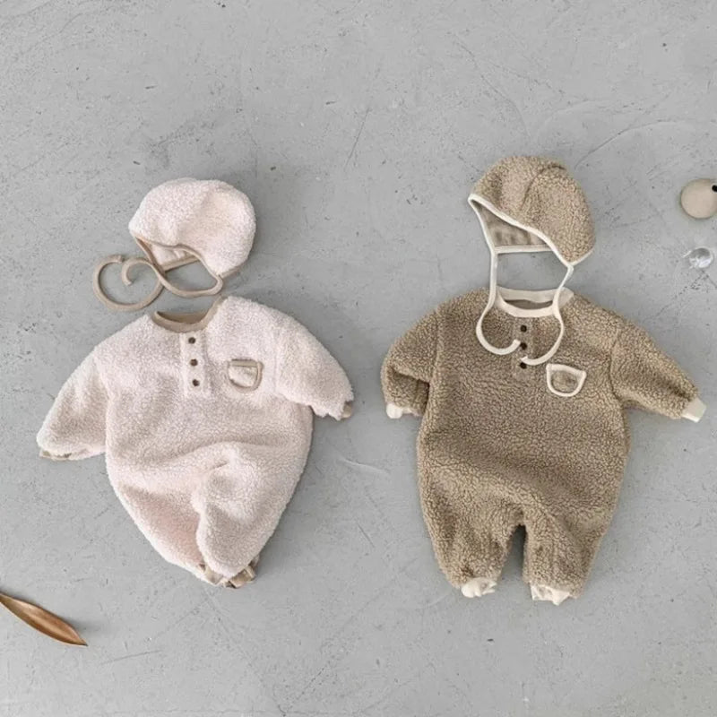 Two-Piece Set Kids Berber Fleece Romper and Hat