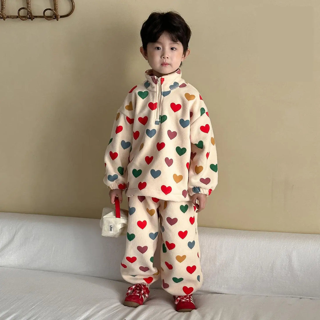 Two-Piece Set Kids Fleece Heart Sweatshirt and Pants