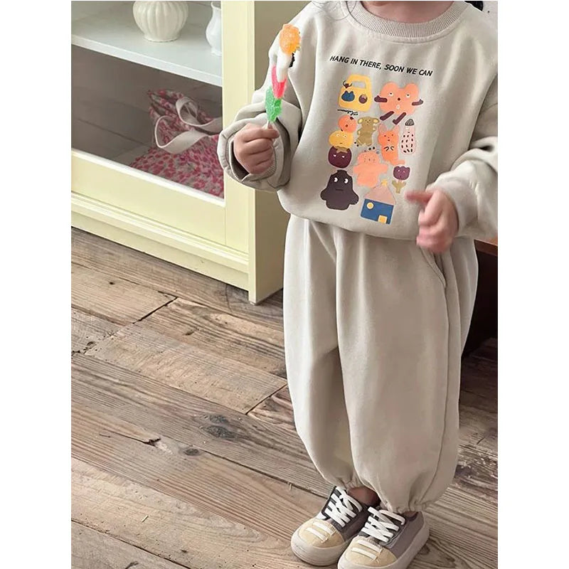 Two-Piece Set Kids Print Sweater and Sweatpants